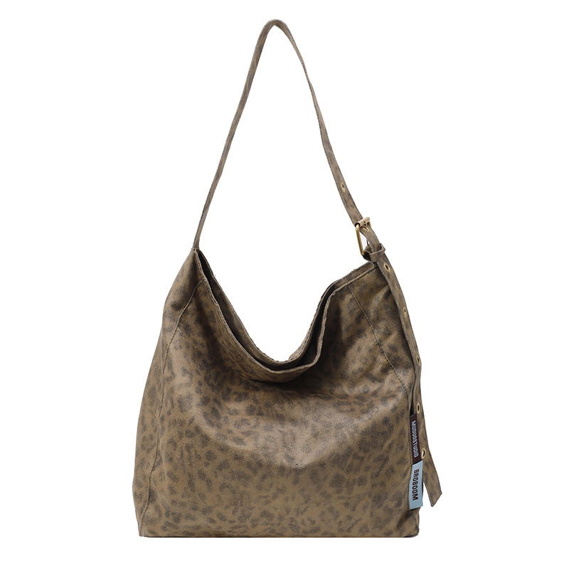 Retro leopardo tote 2024 otoño y invierno nuevo nicho de moda bolso de gran capacidad bolso de hombro relajado bolso axilar