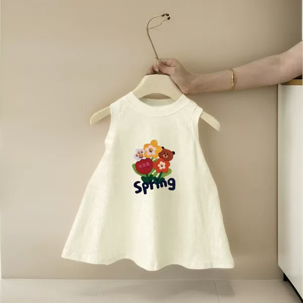 2025 New Summer Style 100% Cotton Girls' Fashionable and Cute Printed Dress Baby Fashionable and Versatile Vest Skirt
