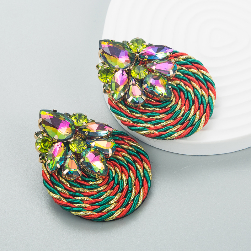 Fashion Geometric Glass Diamond Braided Earrings display picture 3