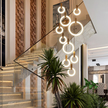 木艺楼梯间吊灯北欧别墅现代简约大气客厅创意餐厅旋转复式楼吊灯