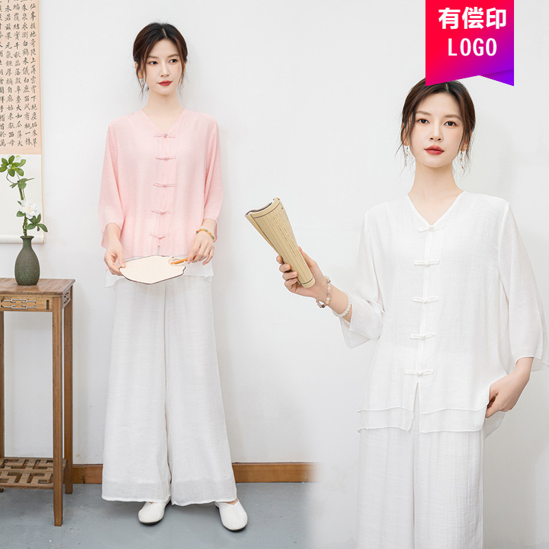 New Style # 2025 New Ethnic Style Zen Meditation Practice Clothes Two-Piece Set Chinese Style Yoga Healing Clothes Meditation Clothes