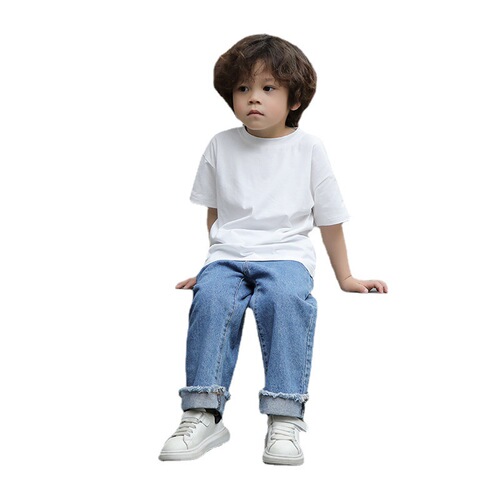 Parent-child t-shirt boys and girls pure cotton bottoming shirt family portrait beach parent-child wear category a summer short-sleeved family wear