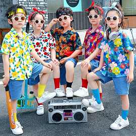 夏季新款男童港风短袖花衬衫外套儿童度假风上衣宝宝海边度假夏装