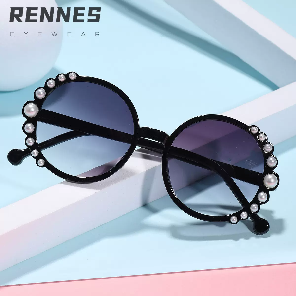 儿童眼镜时尚女童珍珠太阳镜韩版夏天防晒墨镜防紫外线宝宝遮阳镜