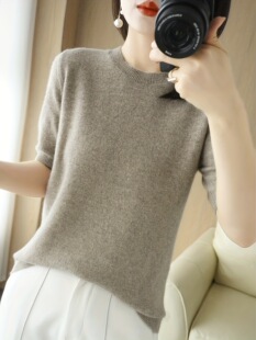 J 85371 Round Neck Solid Color Knit Sweater �A�I��ɫë��