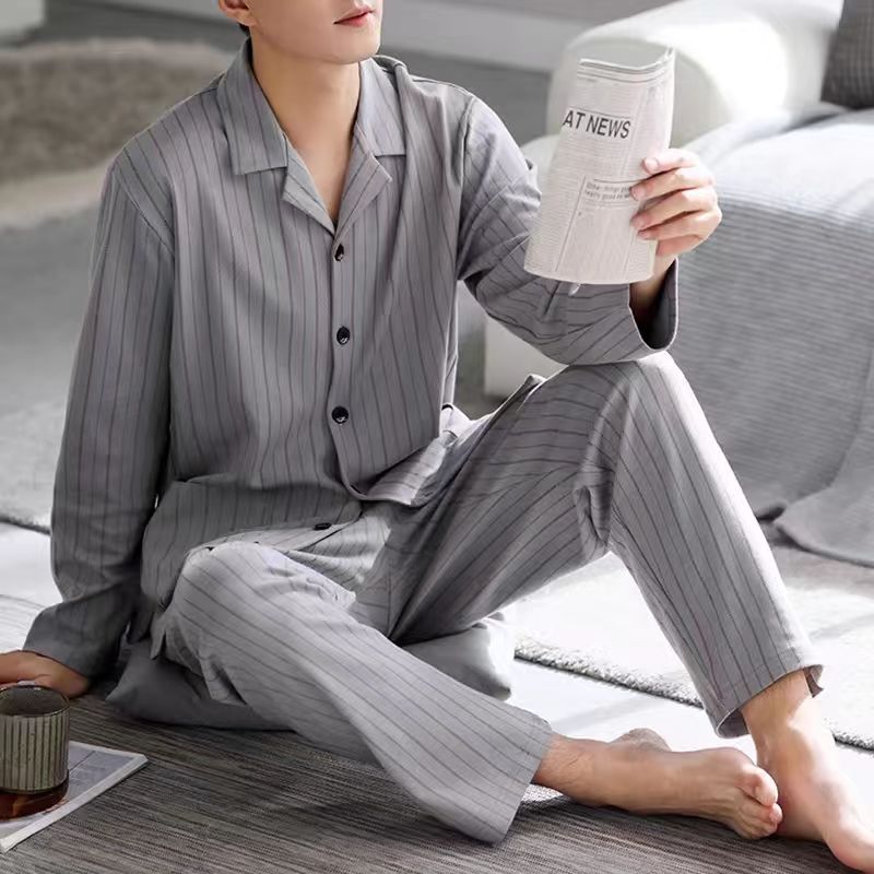 Pajamas de algodón para hombres primavera y otoño de manga larga otoño 2024 nuevo otoño y invierno de tamaño grande simple se puede usar ropa para el hogar