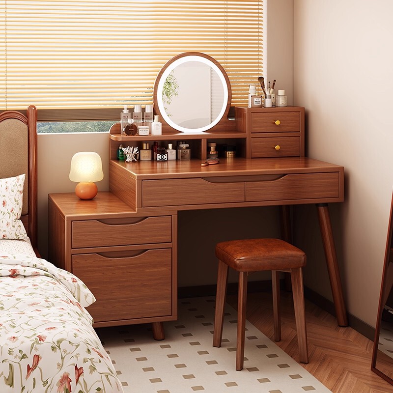 Log Style Dressing Table Modern Simple 2025 New Desk Makeup Table Retractable Side Cabinet Integrated Dressing Table