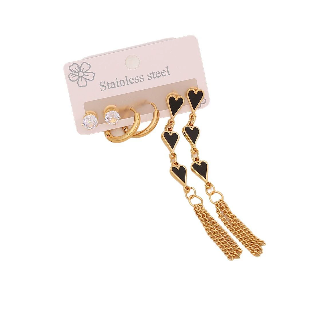 Long earrings stainless steel, set, accessory