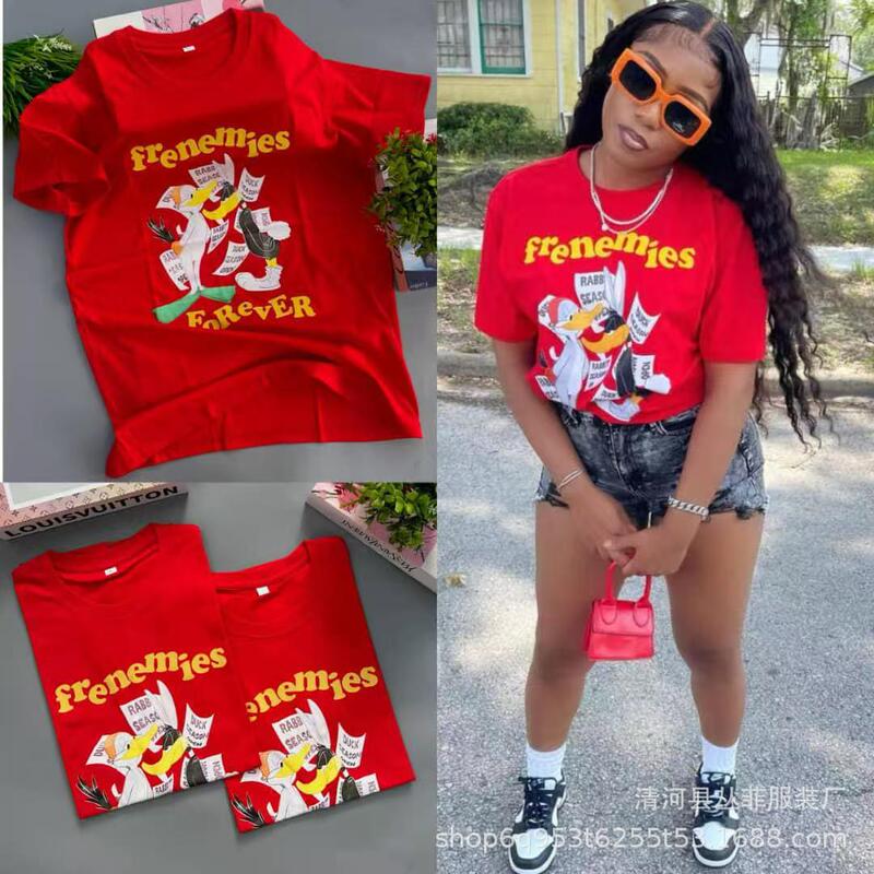 Cross-Border European and American Printed Short-Sleeved Men's and Women's Pure Cotton T-Shirts Foreign Trade Wholesale