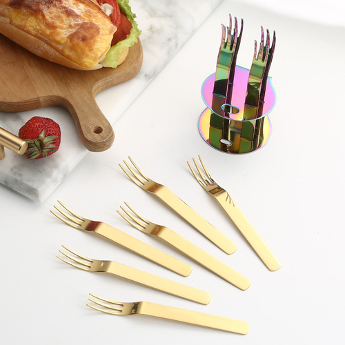 Cross-border Amazon 304 stainless steel fruit fork set creative 6-piece fruit fork dessert fork mooncake fork