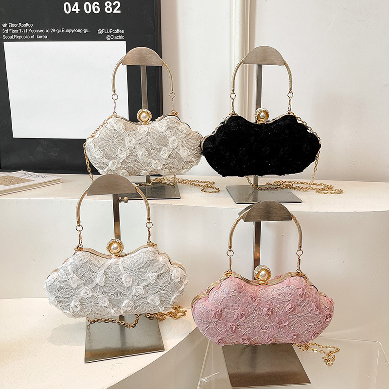 Chanel-Style Pearl Chain Box Bag 2025 New Sweet Girl Lace Evening Bag Versatile Stylish Crossbody Bag