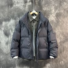 冬季新款翻领加厚羽绒服男假立领两件男装外套冬装衣服格子保暖