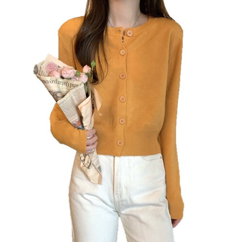 Early autumn Korean version of loose knitted long-sleeved all-match single-breasted cardigan coat, blouse, outer dress, women's trade cross-border