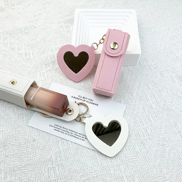 Cross-Border Popular Lipstick Storage Pouch Pendant, Cute Heart-Shaped Small Mirror Keychain, Couple's Small Gift Accessory