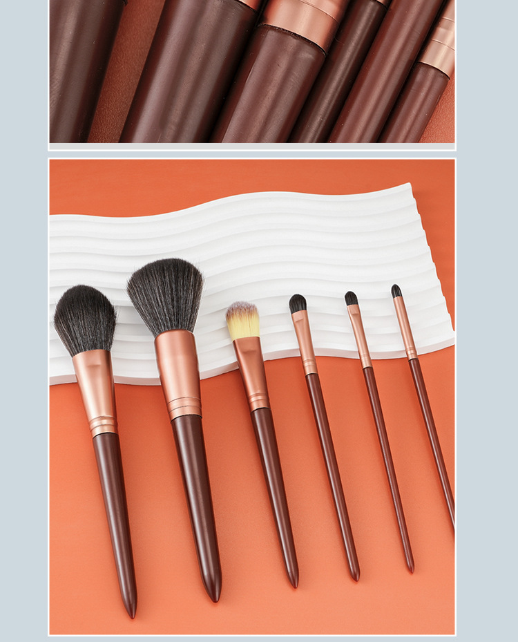 New 6-piece natural wood-colored velvet bag, large brush, soft bristle eyeshadow brush, powder brush, foundation brush, complete set of makeup brushes undefined