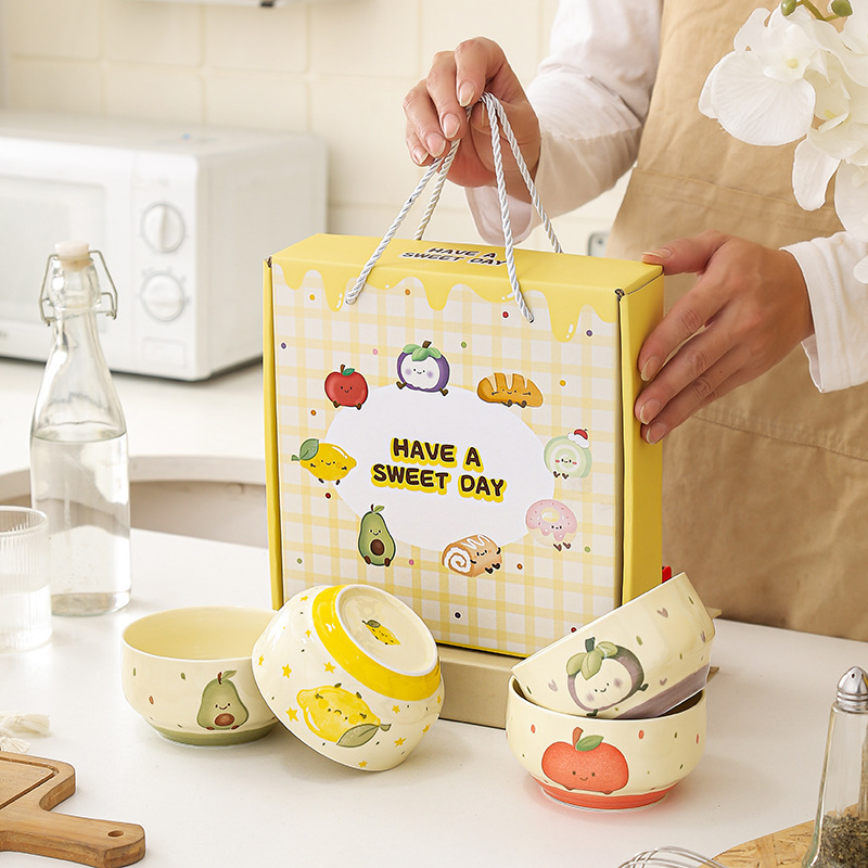 Cute Ceramic Bowl for Home Use 2025 Yellow Glaze Fruit Time Series New Rice Bowl Eating Bowl Exquisite Small Bowl Cute Ceramic Bowl for Home Use 2025 Yellow Glaze Fruit Time Series New Rice Bowl Eating Bowl Exquisite Small Bowl
