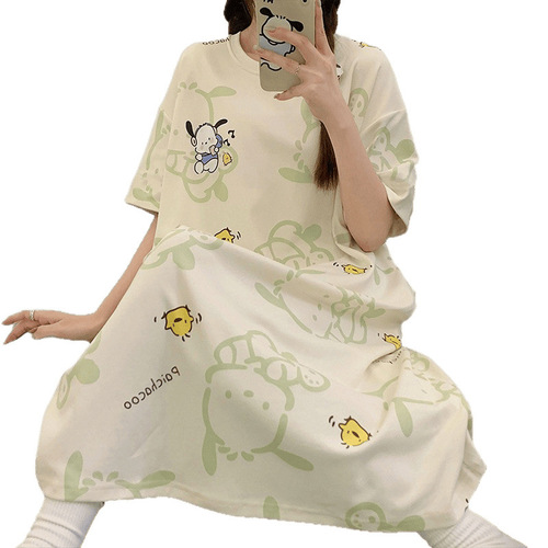 Sleepwear pajama set summer summer short sleeve plus size cartoon cute loose home clothes student new style