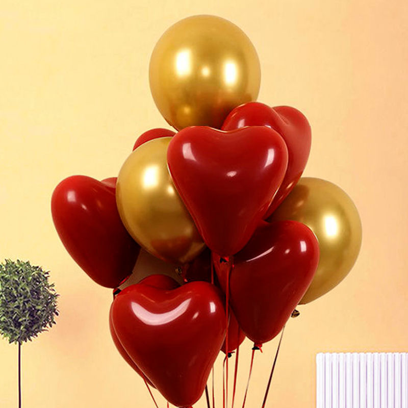 Thickened heart-shaped pomegranate red 25 pcs + metallic gold 25 pcs