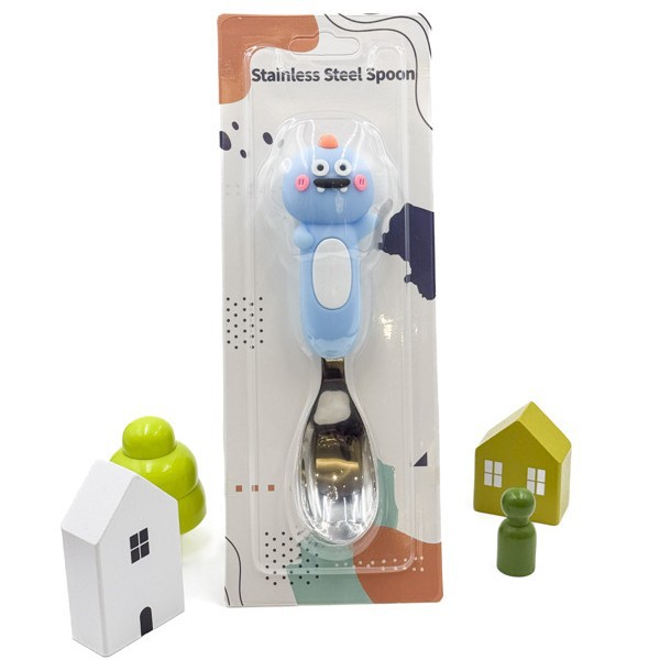 Tarjeta 316L cuchara de acero inoxidable para niños cuchara de lingote de dibujos animados entrenamiento para bebés cuchara de mango corto cuchara de alimentación