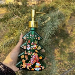 跨境专供圣诞花纸款圣诞主题洗手液皂液瓶异形玻璃瓶洗漱沐浴液瓶