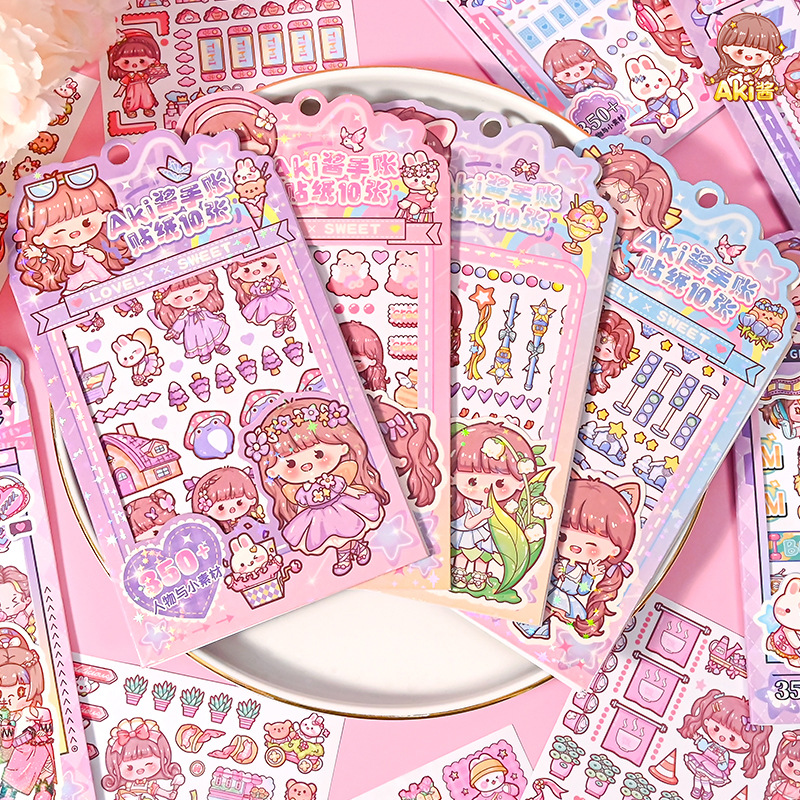 Akko-chan Future Interpretation Handnote Sticky Notes, Cute Candy Chuchu Handnote Material Sticker DIY Sticker Pack of 10