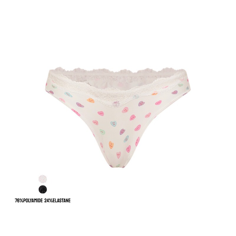 Lace Dipped Thong Lace-Trimmed Thong Panties with a Youthful Heart Design, Similar to Skim* Shapewear