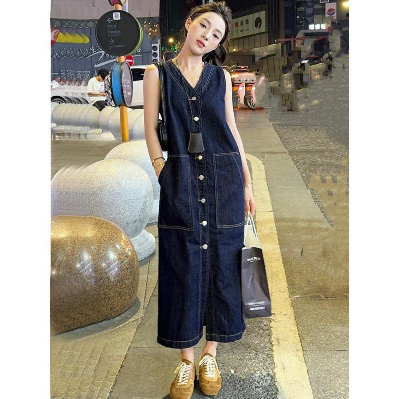 Sleeveless Denim Dress for Women, New Summer Style, Light Luxury, Good-Looking and Temperament Long Skirt for Women, Spring and Summer