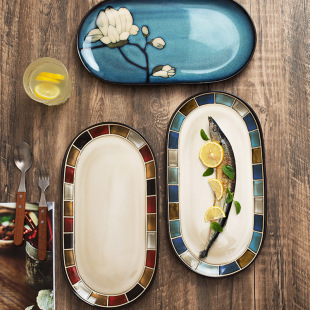 genuine goods European Style Kiln Variable Underglaze Color Ceramic Fish Plate Household Steamed Fish Plate Creative Oval Fish Plate Octagonal Fish Plate