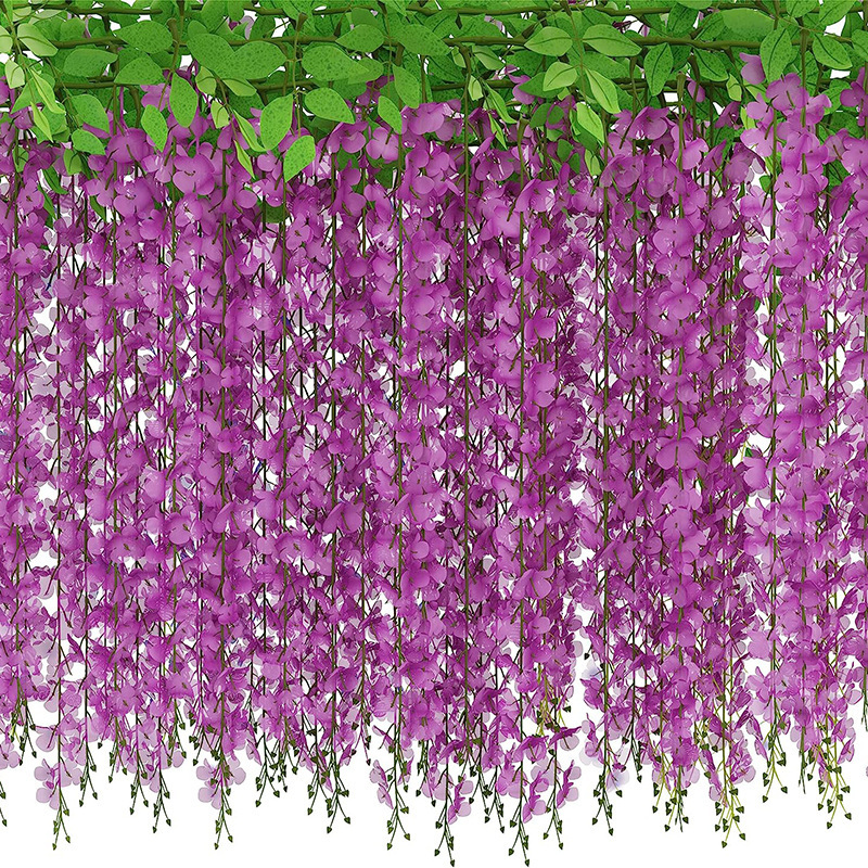 Simulación de flores falsas de wisteria varilla decoración de flores enrolladas techo de plástico de flores de vid cadena de plantas de aire acondicionado tubería de protección