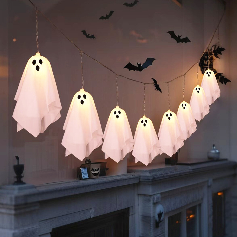 Halloween Glowing Screaming Ghost Hanging Decoration Halloween Led String Lights Ghost Festival Atmosphere Scene Setup Props