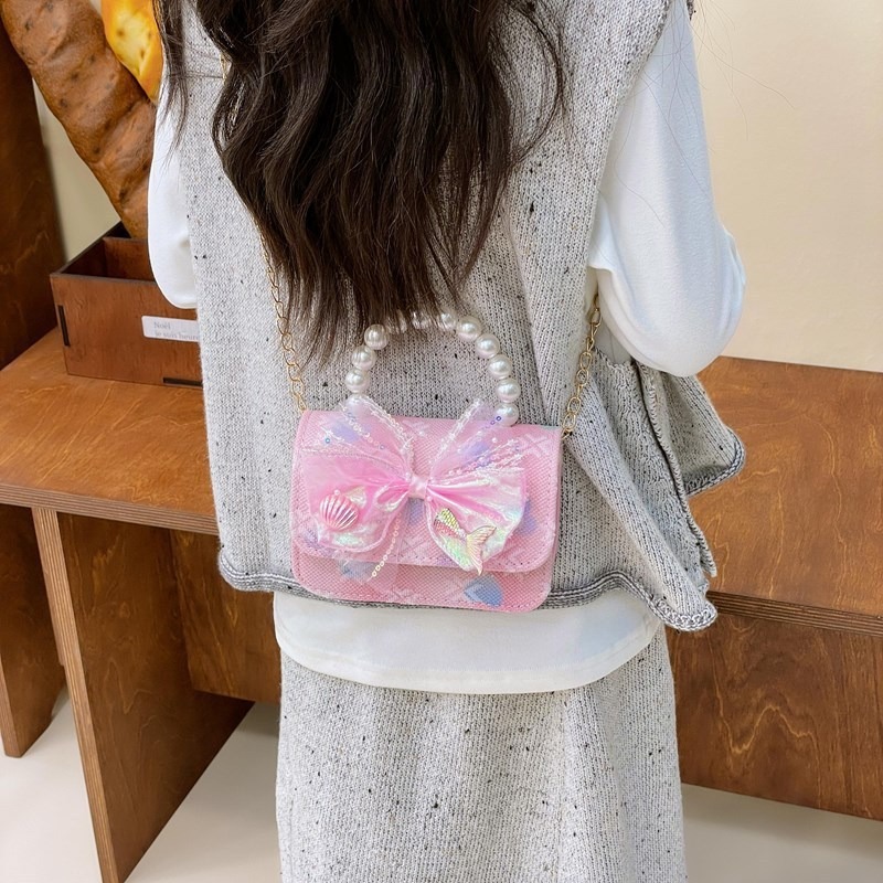 2025 nuevo bolso infantil bolso de perla princesa rosa bolso de hombro para niñas bolso de cambio