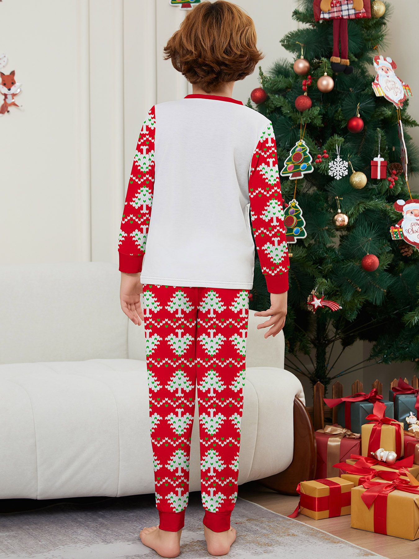 Christmas Fawn letter Christmas tree Family family dress printed homestays pajamas_voghion.com