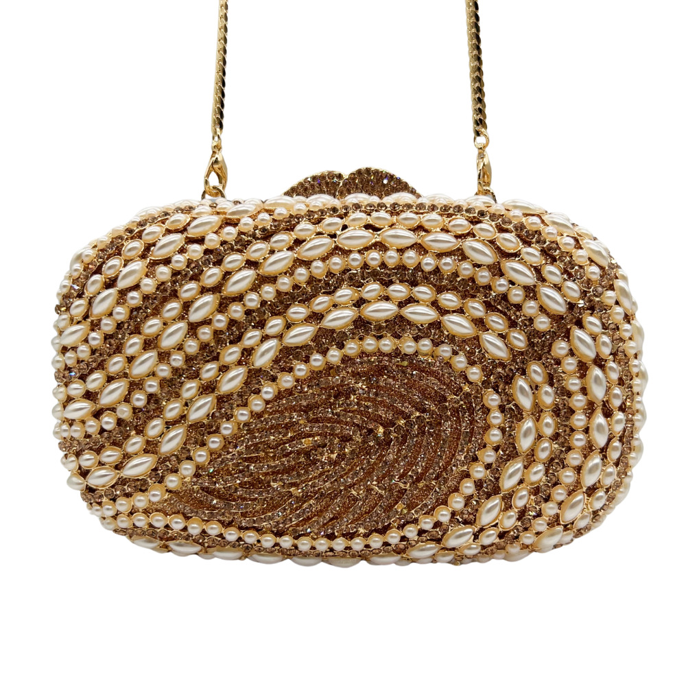 Túi clutch nữ đính đá pha lê kim cương giả dự tiệc sang trọng — trắng, ngọc trai bạc, kim cương trắng bạc, sâm panh chi tiết 1