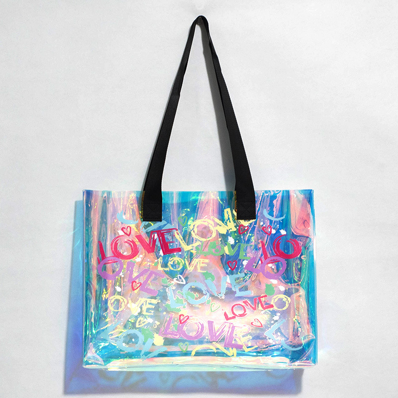 Love Beach Laser Tote Bag Symphony Swimming Fitness Waterproof Bag Transparent Jelly Bag Exhibition Gift Bag Cross-Border Love Beach Laser Tote Bag Symphony Swimming Fitness Waterproof Bag Transparent Jelly Bag Exhibition Gift Bag Cross-Border