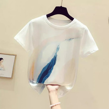 品牌折扣女装剪标专柜外贸正肩真丝扎染T恤短袖印花白色小衫上衣
