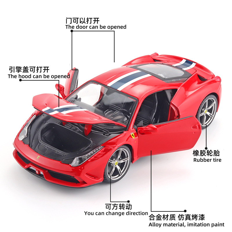 Modelo de coche deportivo Lamborghini 458 SPECIALE de aleación de alta calidad a escala 1:18, figura coleccionable para niños, pieza de exhibición para vitrina.