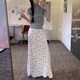 Korean Style Holiday Style Bow Printed Lace Floral Fishtail Skirt High Waist Slimming Pure Long Skirt for Summer