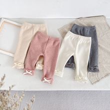 女童打底裤秋装薄款2025新款宝宝春秋款韩版甜美蝴蝶结舒适百搭裤
