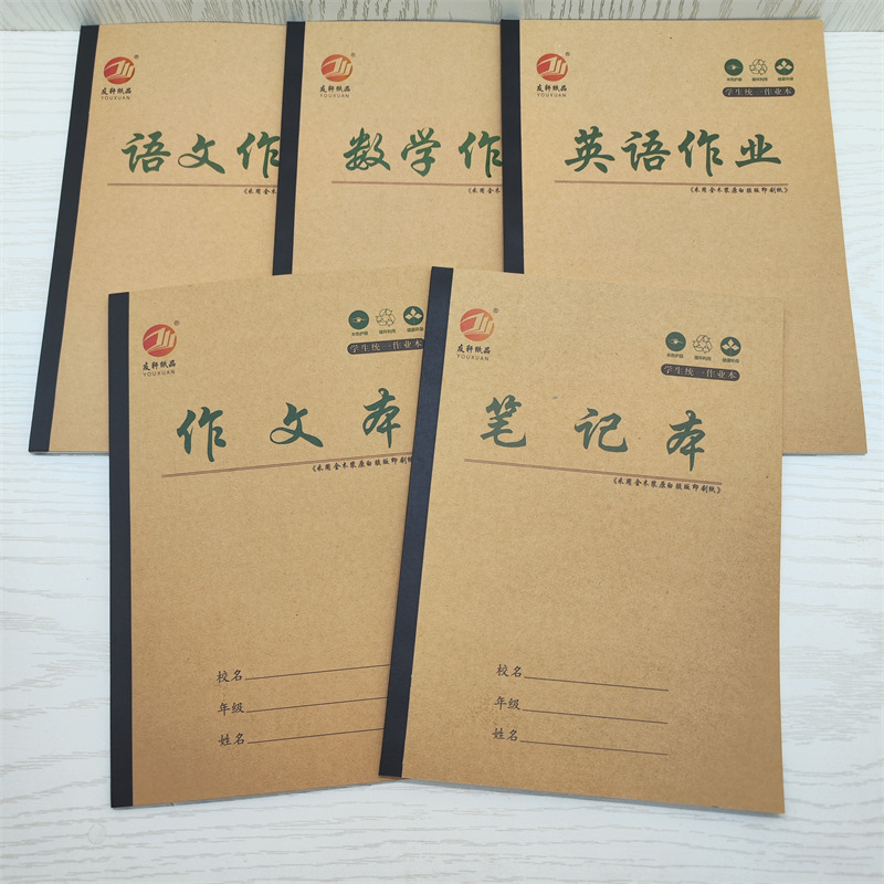 Youxuan left-right page English language mathematics notebook 16K new character writing exercise book rice cowhide large assignment notebook