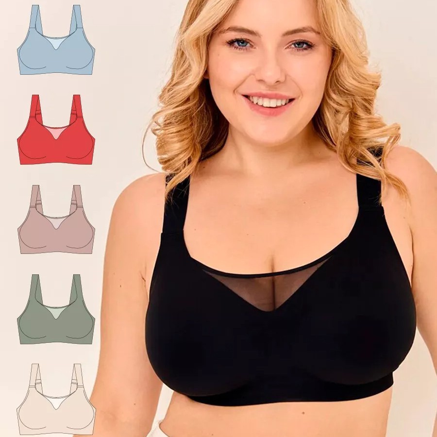跨境外贸大码文胸无痕大胸显小聚拢收副乳无钢圈果冻胶内衣女bra