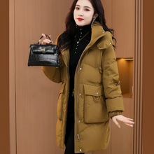 羽绒服女中长款2025冬季新款加厚白鸭绒洋气宽松大码妈妈棉袄外套