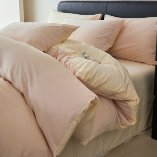 Light Luxury 100S Cotton Thickened Sanding Four-piece Set Color-matching Quilt Cover Pure Cotton Soft Naked Sleeping Bed Sheet