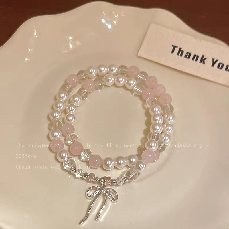 Korean-Style Ins Bowknot Pearl Layered Bracelet for Women, Light Luxury Niche Exquisite Bracelet, High Aesthetic Value Student Jewelry