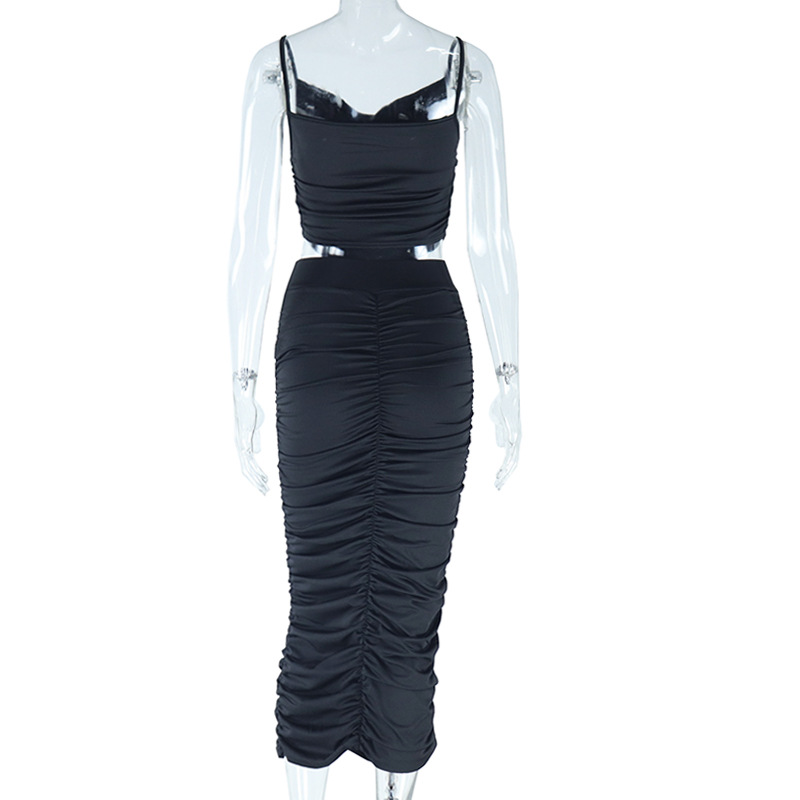 Solid Color Sexy Sling Small Tank Top Hip Casual Two Piece Suit Women