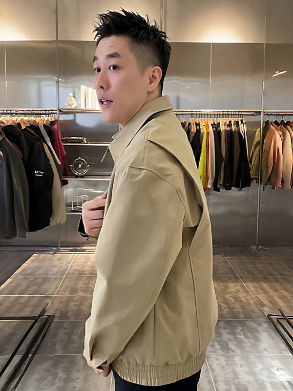 秋季新款纯色刺绣翻领夹克外套男士时尚百搭商务行政休闲上衣|undefined