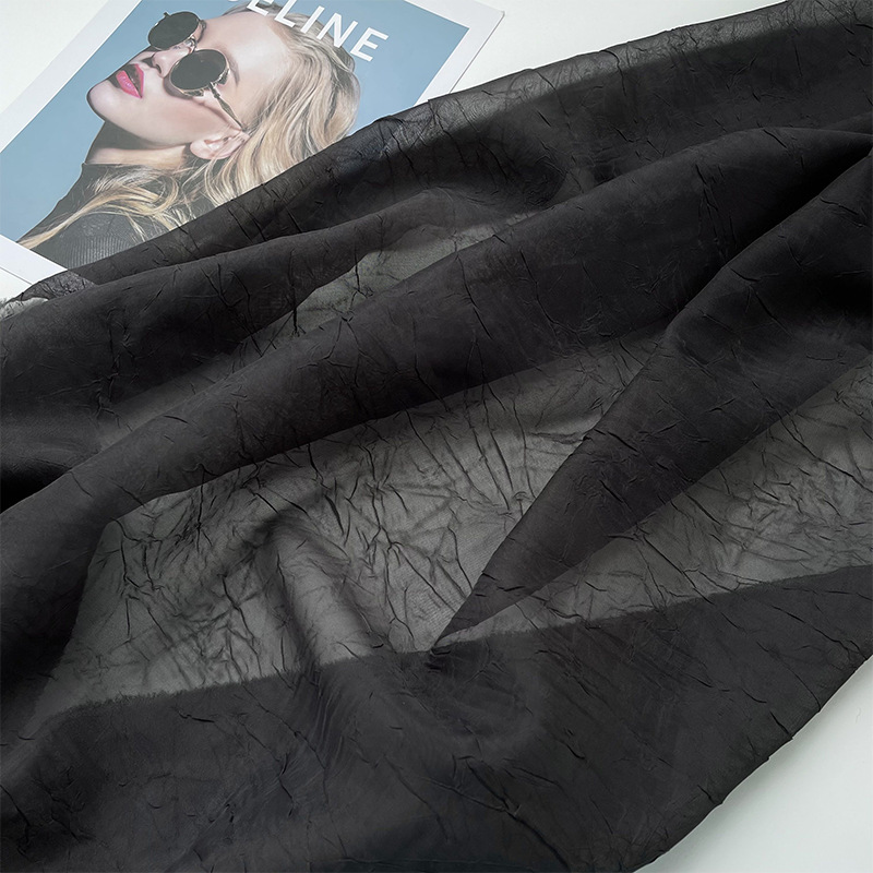 不规则肌理压皱雪纺欧根纱褶皱布料汉服设计面料垂感强中国风百褶