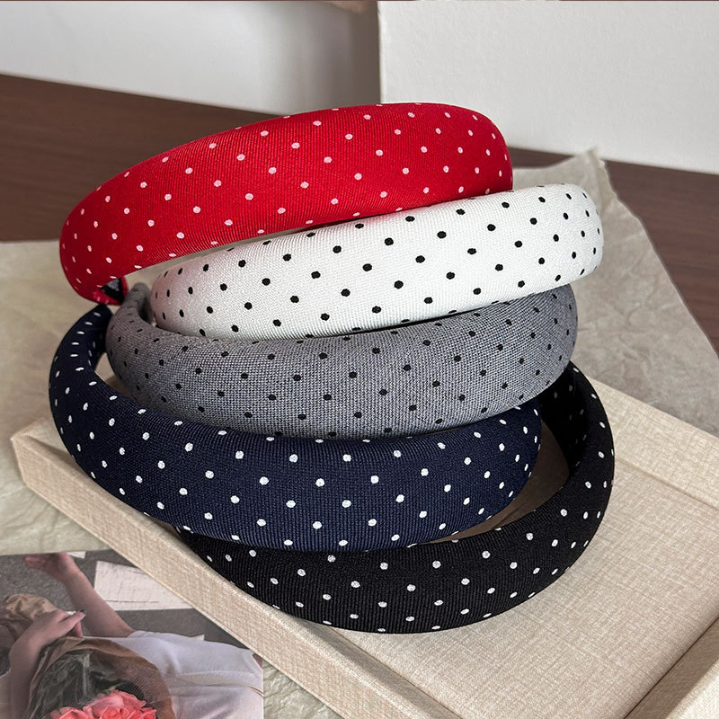 Polka Dot Heightening Skullcap Black and White Wide-Brimmed Headband for Women 2024 New Face Wash Headband Retro Hairpin Headband Hair Accessories