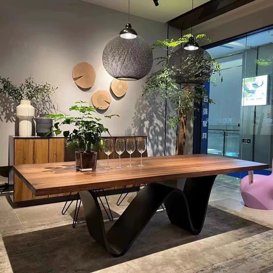 Italian-Style Light Luxury Solid Wood Office Desk Designer Simple Home Dining Table Art Single-Leg Large Board Long Table Negotiation Table