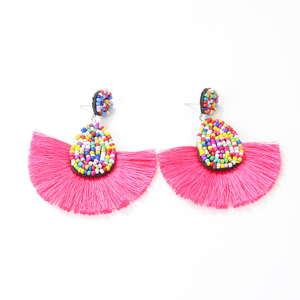 13g Weight Alloy Ear Needle Material Drop Earrings Classification 1 Pair Quantity Holiday, Daily Occasion Seed Bead Material Water Droplets Pattern Women's Gender Tassel Design Bohemian Style 1 Pair Bohemian Water Droplets Tassel Seed Bead Drop Earrings 9