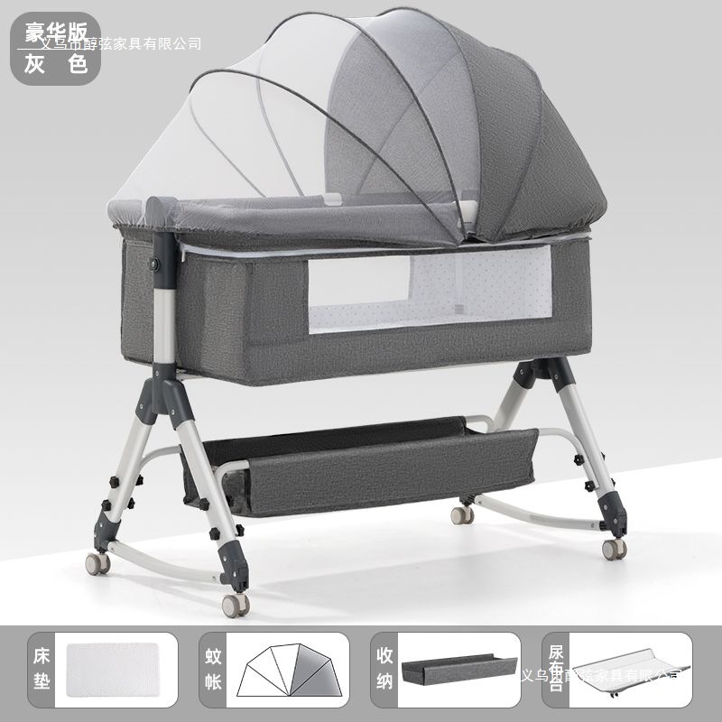 Crib Splicing Large Bed Baby Rocking Bed Children's Cradle Bed Multi-Functional Baby Sleeping Bed Portable Newborn Bed